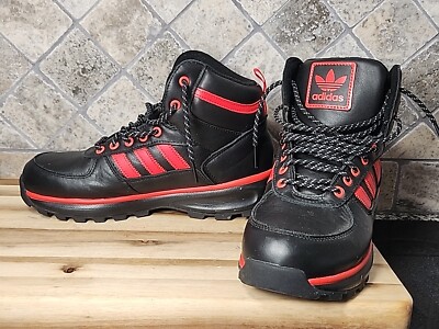 Adidas Chasker Mid Boots Sneakers Shoes Varsity Black Red Leather Men's Size 9 M