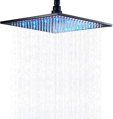 ROZIN LED Soffione doccia 40x40cm nero cascata quadrato Effetto Pioggia bagno ottone