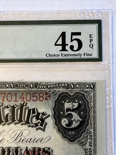 1907 $5 Legal Tender Woodchopper Large Size Note PMG Graded "Ch XF 45 EPQ" Fr#91 - Picture 10 of 20