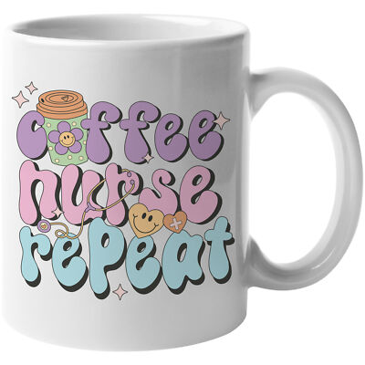 Coffee & Tea Mug, Coffee, Nurse, Repeat, Retro Nursing Art