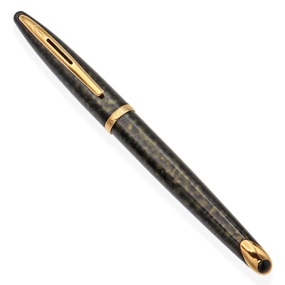 Stylo Plume Waterman Carène, Plume En Or 18K, Vintage - Occasion En Argent Et Noir, Pièce De Collection