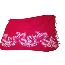 Pink Sarong White Pink Flowers Swim Suit Cover up Wrap Beach Resort Cruise Wear