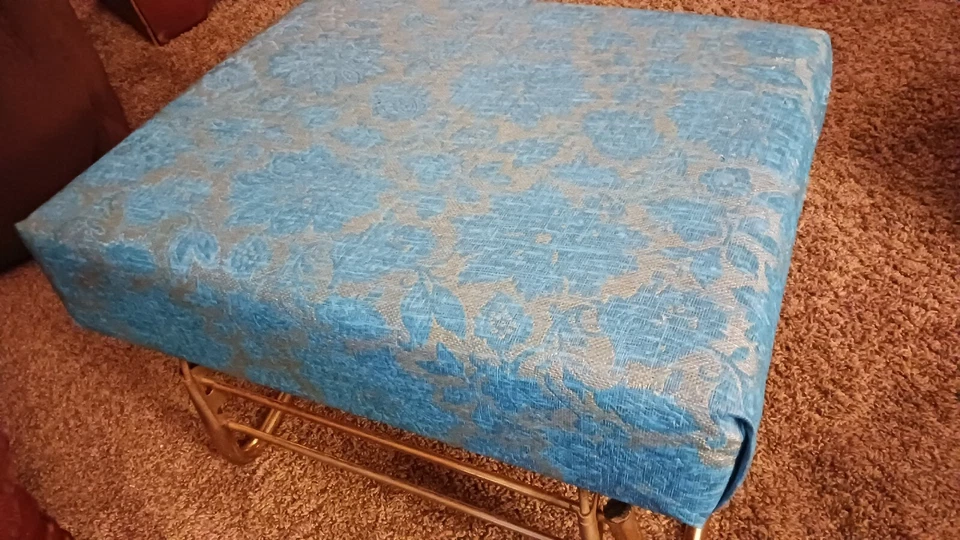Mid Century 2 Level Adjustable  Ottoman Pearl Wick Leg Lounger Blue Vinyl - Image 4 of 4