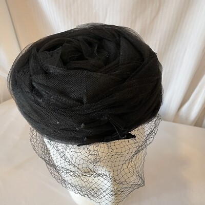 Miss Sally Victor New York Black Pillbox Hat W/Netting  display picture 3