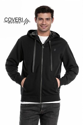 Sweatshirt Jacke Herren Winter Geöffnet Mit Scharnier und Kapuze Coveri Moving