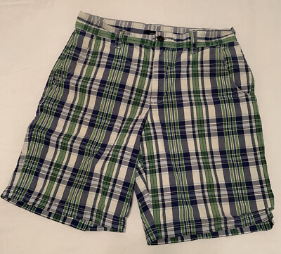 Tommy Hilfiger shorts Mens size 33 blue green plaid Bermuda cotton (Sho938P)