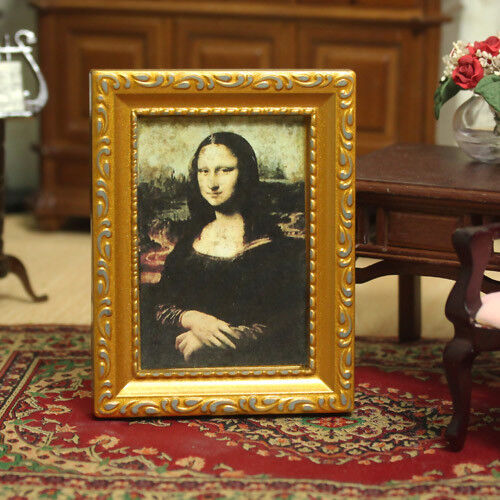 1:12 Dollhouse Miniature Framed Art Wall Picture Portrait Oil Painting Mona Lisa - Picture 1 of 12