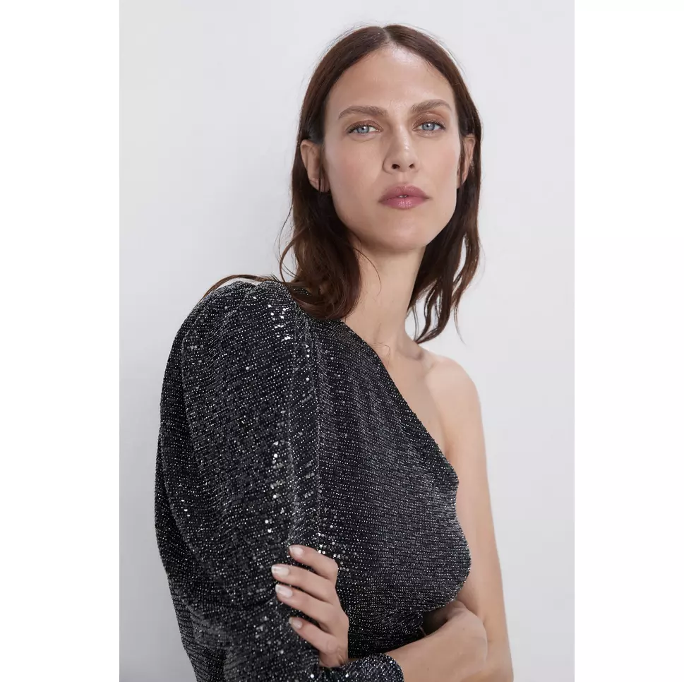 NWT Zara Size XL Black Asymmetric Sequin Dress 7776 058 eBay