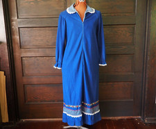 VTG 70s Evelyn Pearson Blue Fleece Front Zip House Coat ILGWU Robe Dress Sz S