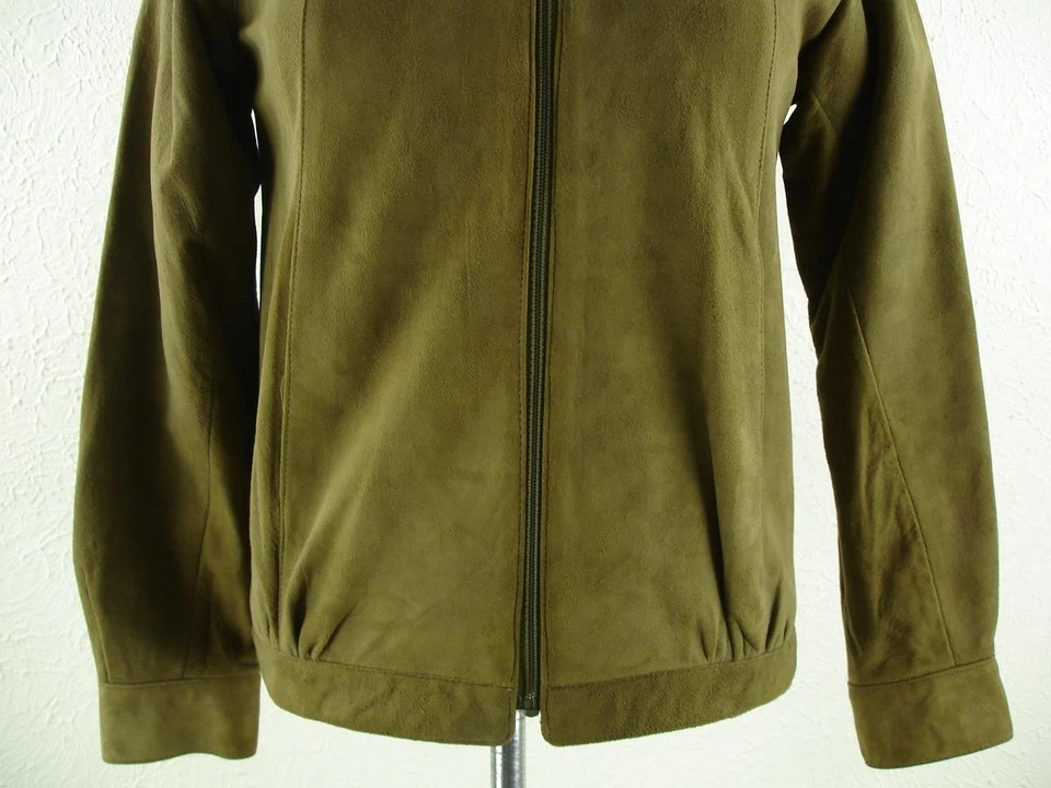 Abrigo Chaqueta Mujer S M 7/8 De Colección Años 70 Informal Esquina Caqui Verde Gamuza Cuero Foto 3 de 4