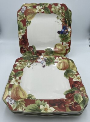 Noble Excellence Fruit Amore(4)10 3/4  Square Dinner Plates Crafted In Indonesia