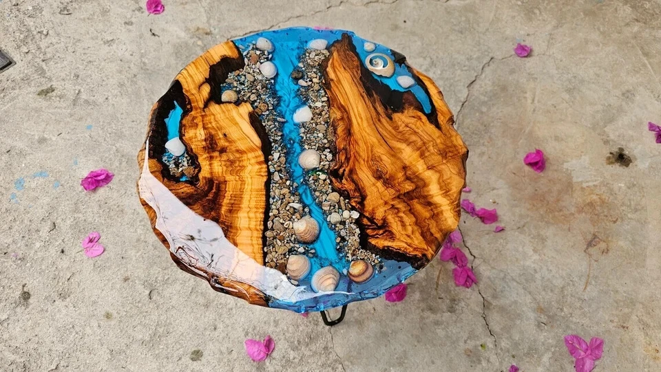 18" Epoxy Resin Table Top, Handmade Wood & Resin Home Decor Accent - Image 2 of 4