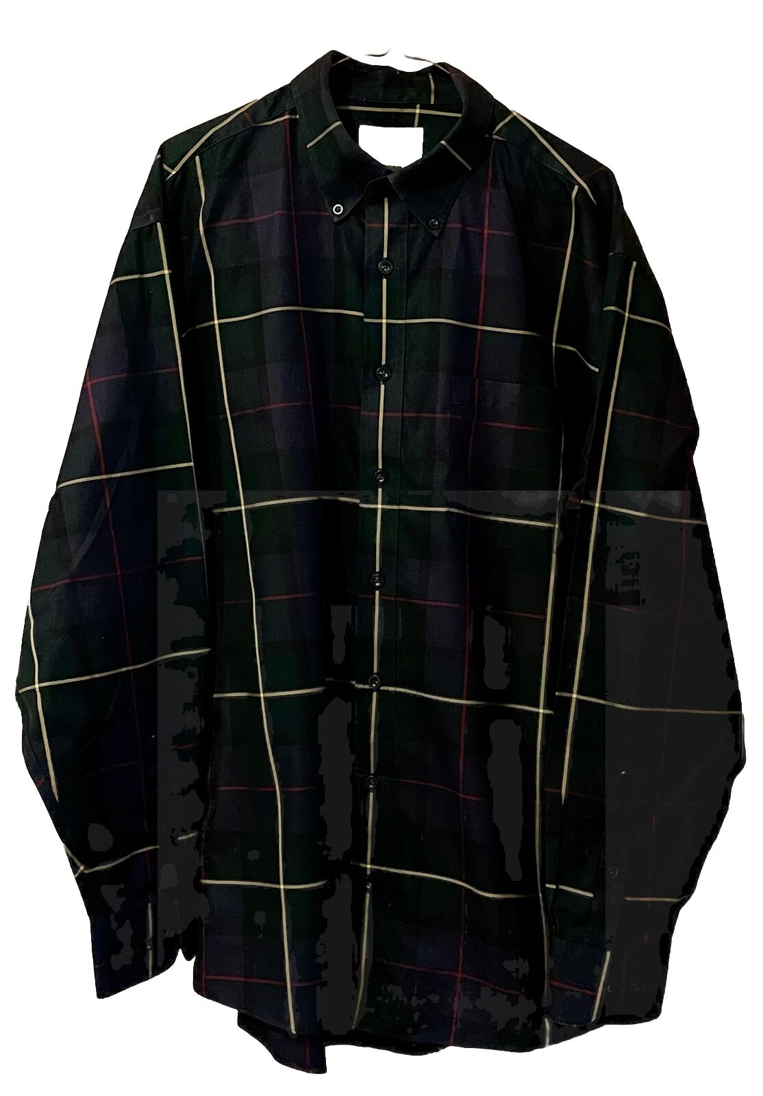 Cabelas Shirt Mens Large Olive Green Button Up Long Sleeve Plaid Flap Pockets