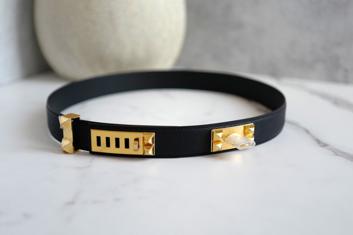 BNIB Hermes Womens Belt Collier De Chien 32 Epsom Noir Black 