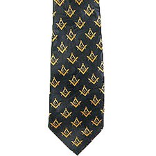 Masonic Neck Tie - Black Yellow Polyester small duplicated Freemason pattern