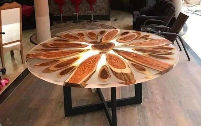 Custom Made Epoxy Resin Dining Table Top Handmade Furniture Acacia Wooden Decor - Image 2 of 4