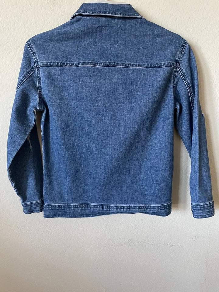 Chaqueta de mezclilla Justice azul con cuello abotonado manga larga envejecida para niñas talla 8 Foto 4 de 4