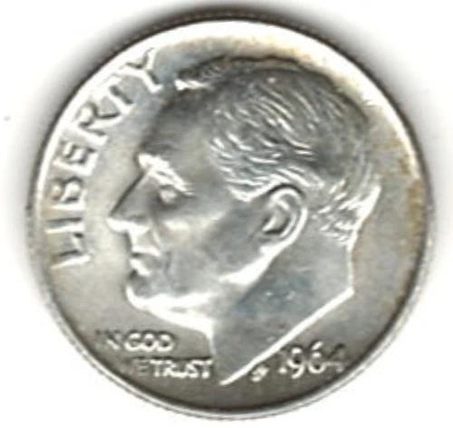 1964 ROOSEVELT DIME in BRILLIANT UNCIRCULATED CONDITION stk RD 11