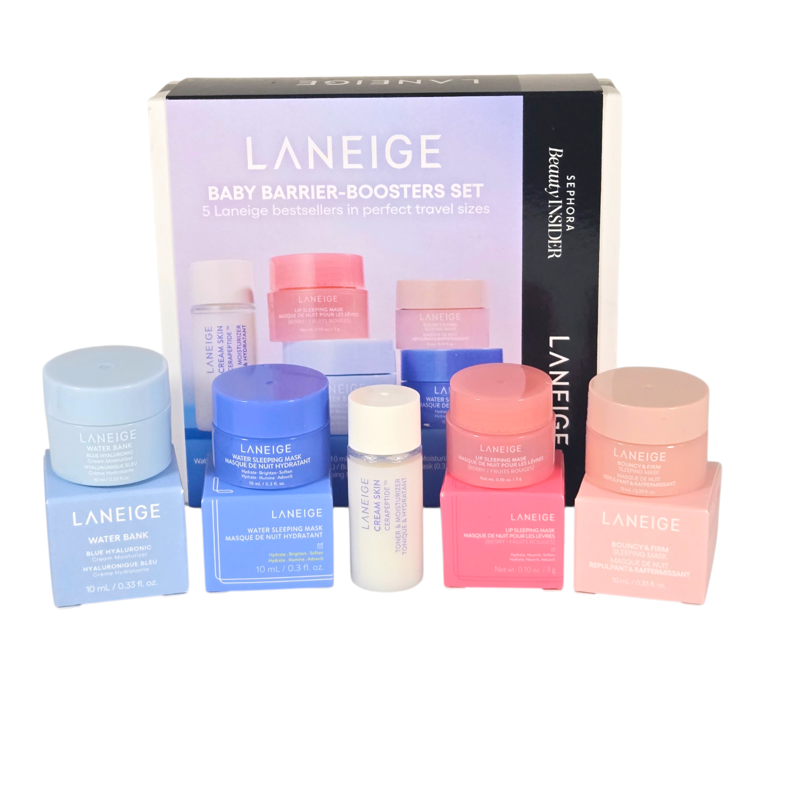 5pc Laneige Barrier Boosters Set Cream Skin Water Bank Lip Mask Sleeping Mask