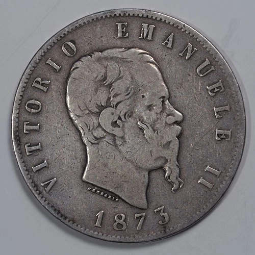 Photo of a 1873 Italy 5 Lire Silver (1861-1937) from an eBay listing that sold on Jul 18, 2026