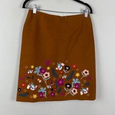 Boden Skirt Size US 6 Womens Olivia Embroidered Floral Birds Brown Mini Brown