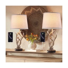 Dungoo Rustic Western Lamp Set of 2 - 26" Farmhouse Table Lamp with 2 USB Por...