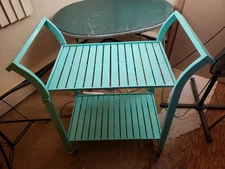 Collapsible Aqua Turquoise Rolling Cart Bar Cart 35" x 36" x 19"