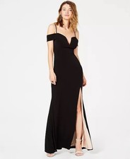 City Studio Juniors' Off-The-Shoulder Black and Peach Gown, Size 1