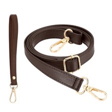 28-52 Inch Adjustable PU Leather Purse Strap with Wristlet, Dark Brown/Gold