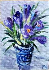 ACEO ORIGINAL oil painting  - Crocus flowers - 2.5x3.5 in artist MK