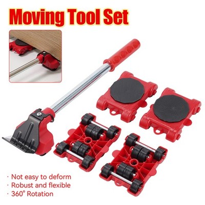 5pc Heavy Duty Furniture Lifter Lifting Easy Mover Wheel Tool w/ Caster & Lifter