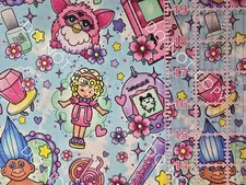 100% Cotton Woven Novelty Fabric 90s Symbols Retro By The 1/4 Yard 9x56