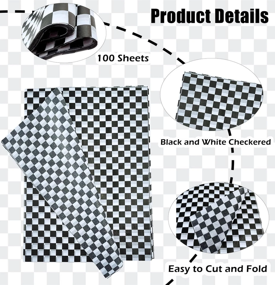 100 Sheets Checkered Tissue Paper 14 X 20 Inches Black and White for Gift Packin - Image 2 of 4