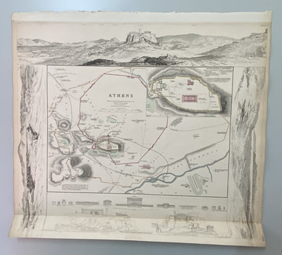 ATHENS. Αθήνα. Antique town city map plan; inset Acropolis. SDUK 1840 old 16x14''