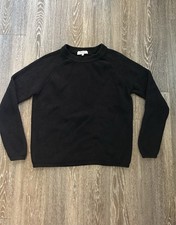 Pura Cashmere 100 Supima Cotton Black Fisherman Knit Sweater Women  s L