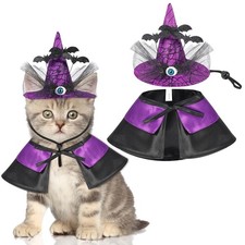 QKURT Halloween Pet Wizard Costume, Witch Cloak  Hat Set for Cats and Large