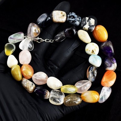 Rosenquarz, Achat & Amethyst 513. Kts Grade Verkauf Perlenkette RK 01 E714