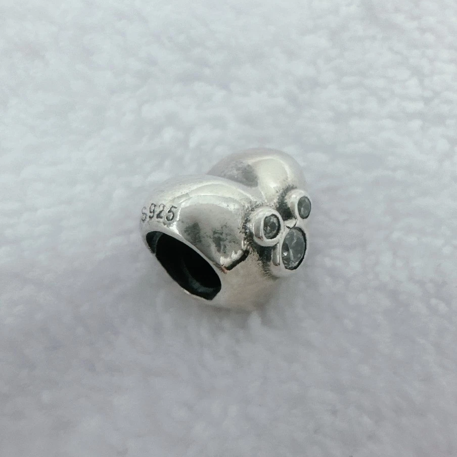 1x S925 Plata Ratón Silueta Circonita cúbica Corazón Dije Cuentas, para Pulsera Cadena Serpiente Foto 2 de 4