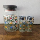Vintage 1983 Anchor Hocking Nina Spring Flowers Glass Jar & Salt/Pepper Shakers