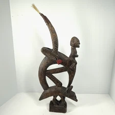 Bamana Chi Wara Headdress Mali African Carved Wood Antelope Vtg 22"