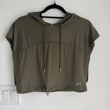 TLF Green Crop Hoodie Breathable Mesh Adjustable Hem Women’s Small Yoga Running