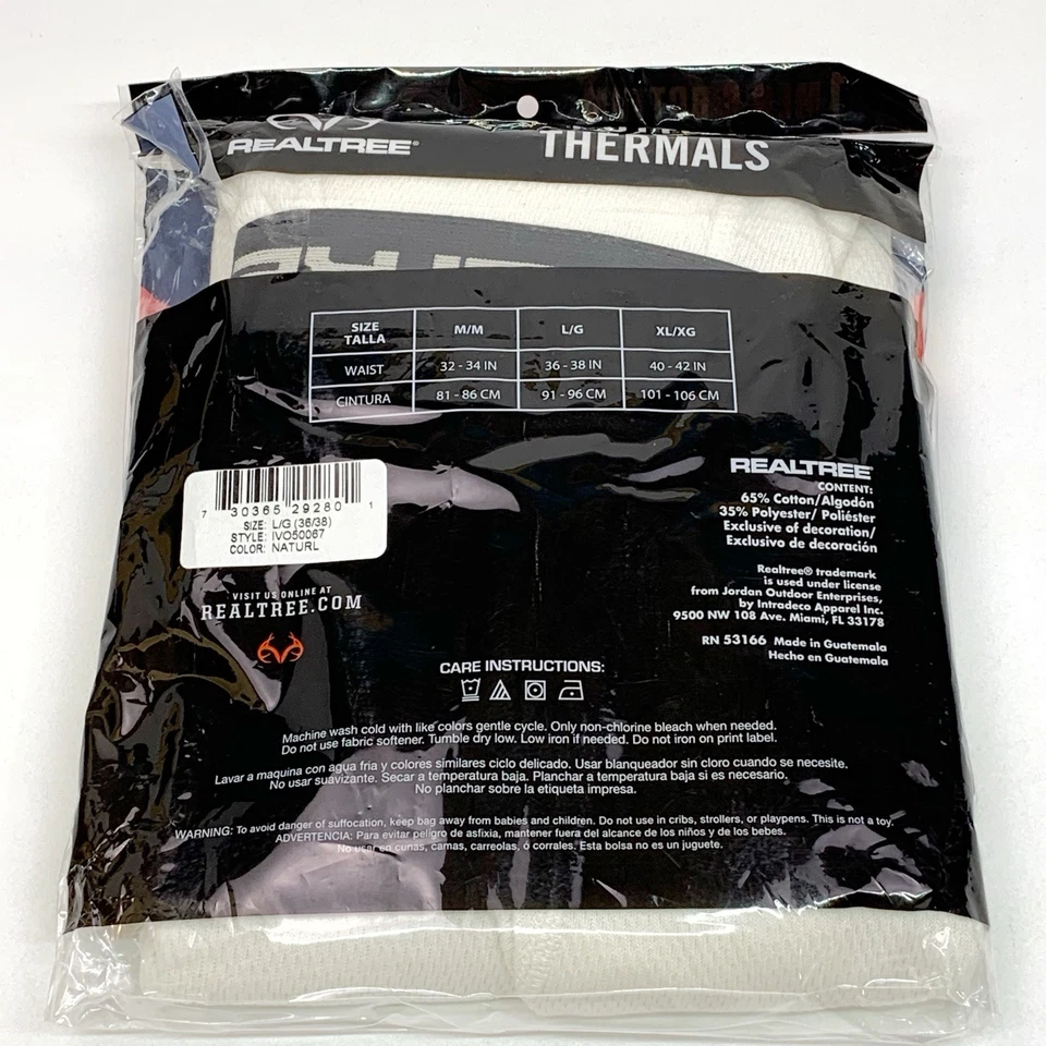 Realtree Men's Heavyweight Cotton Thermal Bottom SIZE Large Base Layer NEW - Image 3 of 4