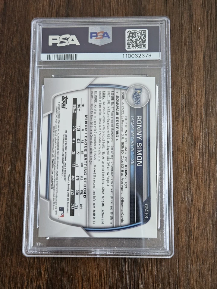 2023 Bowman 1st RONNY SIMON Gold Refractor Autograph /50 PSA 9 Mint Auto - Image 2 of 2