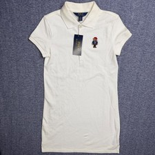Polo Ralph Lauren Girls White Polo Bear Cotton Pique Shirt Size M 8-10 NWT