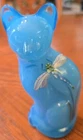 Fenton Cat W DRAGONFLIES ON SKY BLUE STYLIZED FIGURINE *Signed* S. Waters
