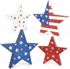 4Th of July Decorations Wooden Star Set of 4, Labor Day Decor, Patriotic Memoria