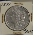 1891 US Morgan Silver Dollar $1 AU (Cleaned)