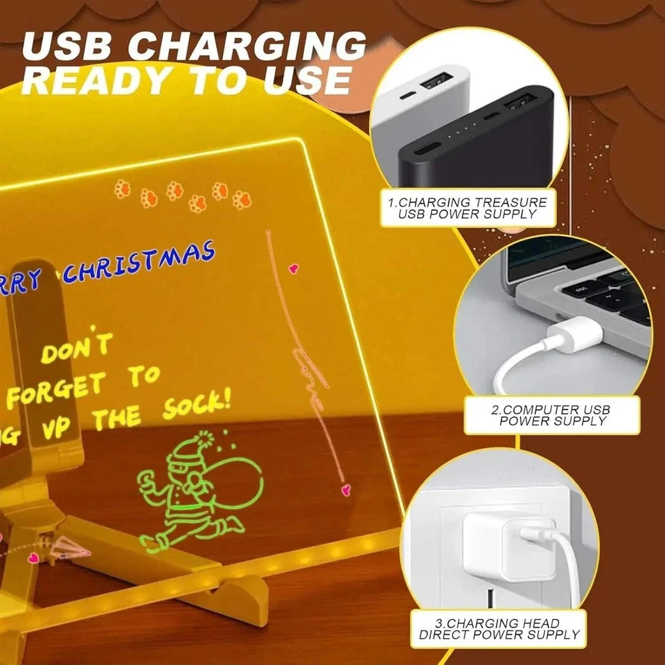 LED Note Board with Night Light & 7 Pens Kids Drawing & Message Board Xmas Gifts - Image 4 of 4