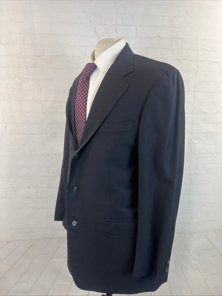 Traje para hombre Brooks Brothers 42L 35X31 azul marino a rayas tres botones vintage EE. UU. $995 Foto 3 de 4