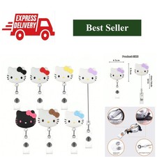Sanrio Kawaii Kitty Cat Retractable Badge Reel Card Holder Keychain for Women